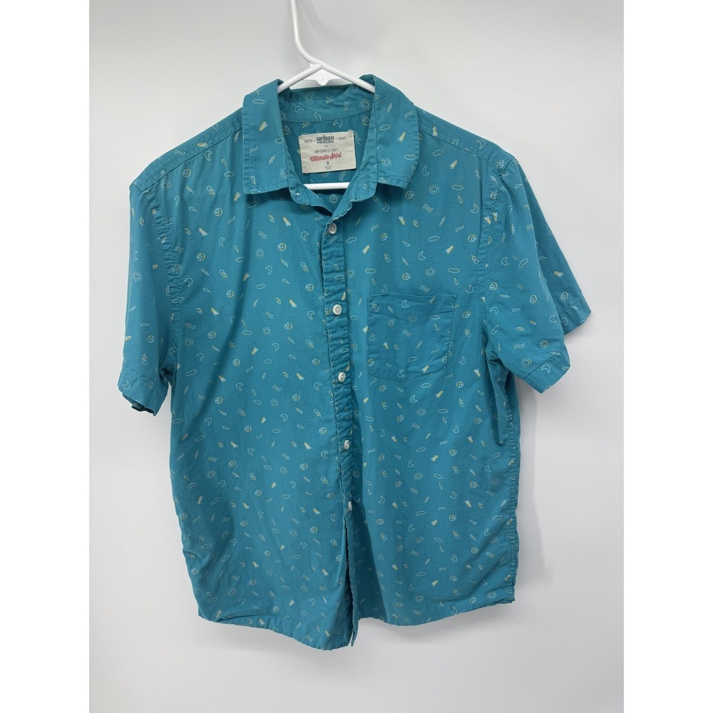 Urban Pipeline‎ Shirt Mens Medium Blue Ultimate Soft Graphic Print Button Up
